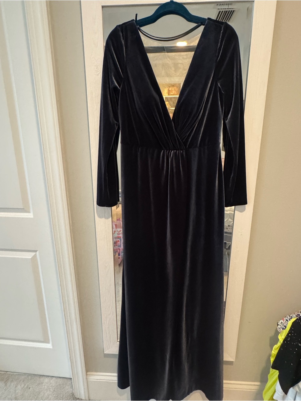 Anthropologie Elegant navy Velvet Long Sleeve Maxi Dress
